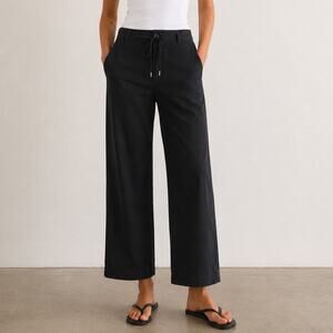 Monrow Black Straight Leg Pants Cropped Casual Trousers Drawstring Travel Small